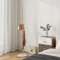 Coat Rack 6 Hooks 64.5 in Freestanding Metal Coat Rack Coat and Hat Hanger Organizer Rack Garment Stand with White Stone Base for Home, Office, Entryw