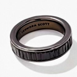 NWT Kendra Scott Jack Silver Plated Gunmetal Band Ring Black Spinel Sz 7