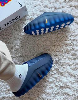 Nike Slide Sandals Blue with Gold Swoosh