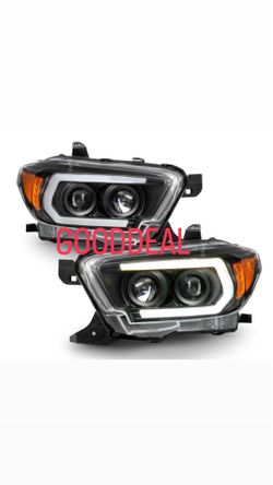 For 16-22 Tacoma LED C-Tube Projector Black Headlights w/ Sequential Turn Signal light lamp Toyota Jdm black projector