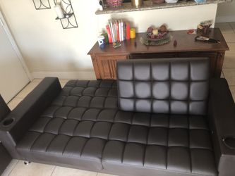 Leather futon dark brown good condition