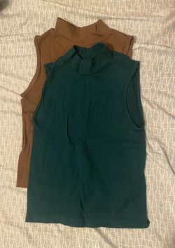 Green & Brown Mockneck Tank top