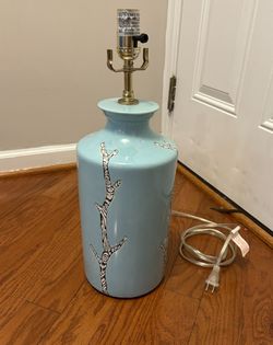 Blue Ceramic Table Lamp — Modern Branch Design (20”)