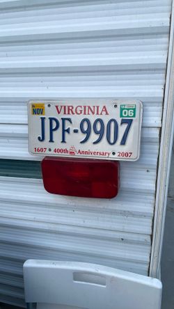 Virginia White License Plate.