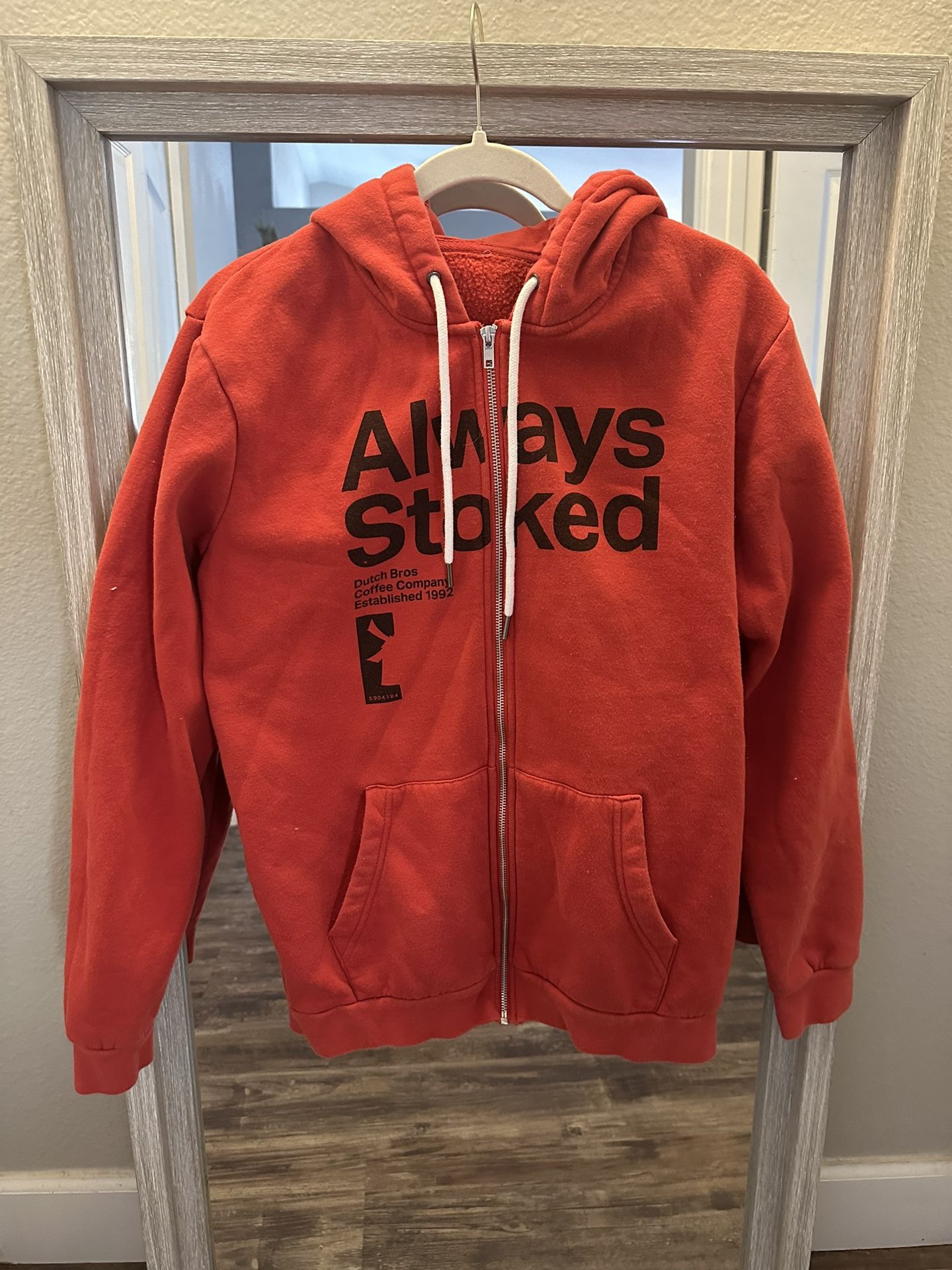 Dutch Bros Zip Hoodie Sweatshirts S/M M/L Red Always Stoked