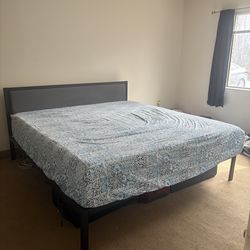 Dark Gray Upholstered Bed Frame w/ Headboard