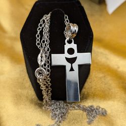 Sterling Silver Cross With Cutout Chalice Necklace 