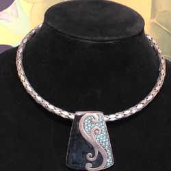 Silver-tone Enameled Choker Vintage 