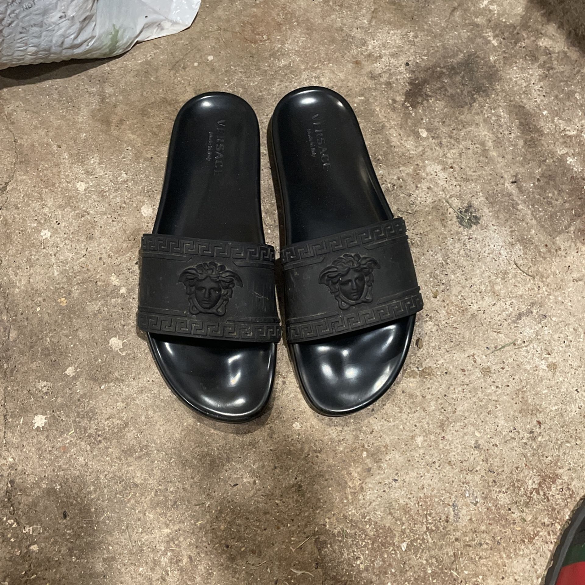 Used Grey Versace Slides Versace Slides Vitello Black And Gold Size EU 41 US8 $490  main image 2