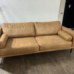 Sofa - caramel color, faux leather fabric 