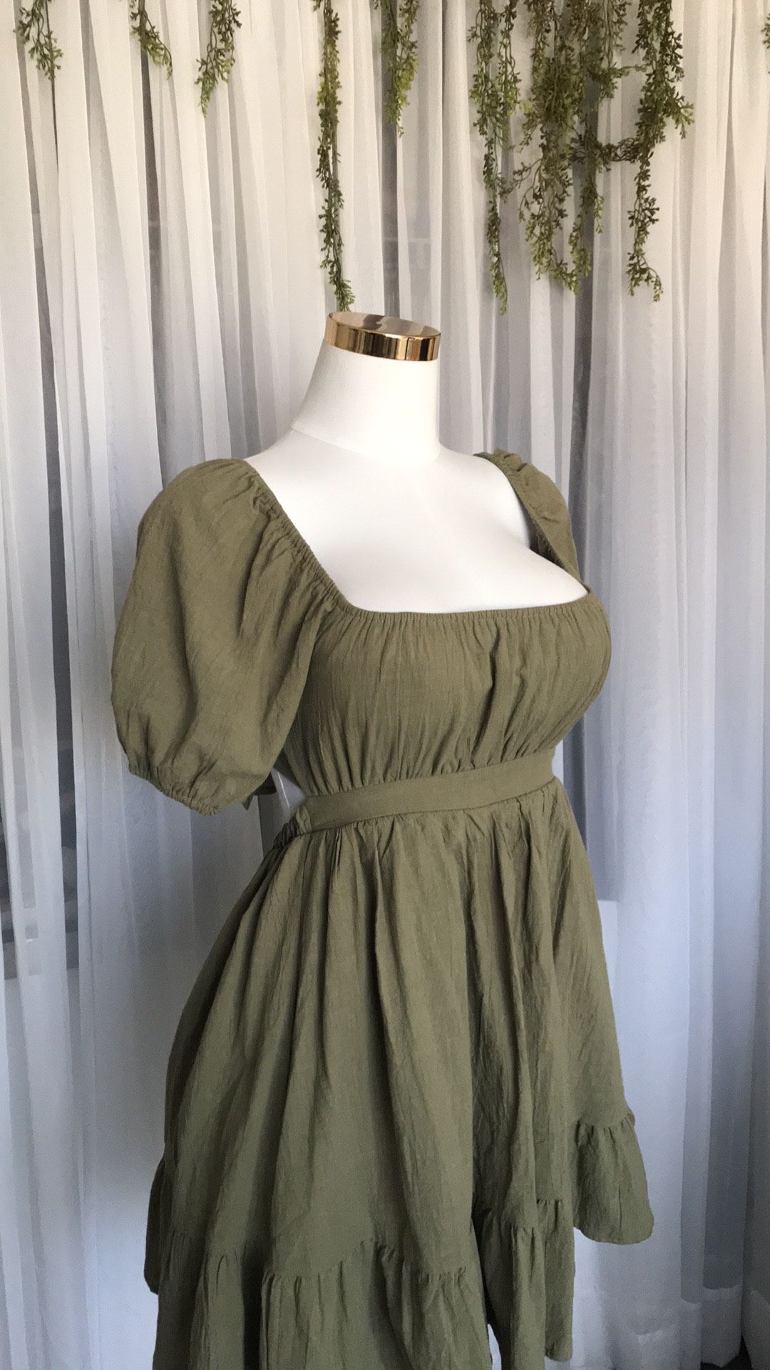 Backless Ruffle Olive Green Dress Size S