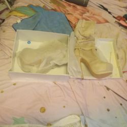 Cream Color High Heel Boots