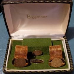 Vintage Metal Mesh Cufflink Tie Tack Gold Tone Braemoor Boxed Set