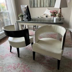 2 Mid Century Accent Leather Chairs. 