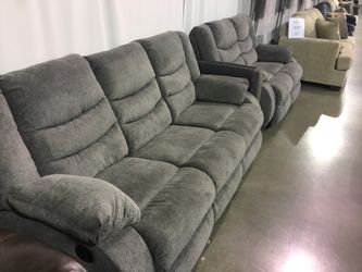 Gray Chenille Fabric 2 Piece Sofa and Loveseat Recliner Set