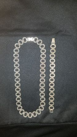Set Of Necklace And Bracelet 925 Silver W/ Marquesite Stones
