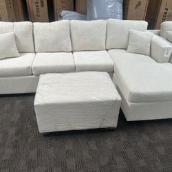 Cream Comfy Sectional W Ottoman 