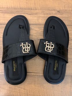 Men’s/Women Unisex Black Leather Pam Sandals Size 7 US/EU 40