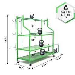 RS Fit Power Dumbbell Rack – Weight Rack for Home Gym with Fitness Accessories – Neon Green Weight Storage Racks with Wheels – Home Gym Storage Rack w