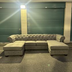 Chesterfield Sectional Sofa Modern Textured Grey 3 pieces