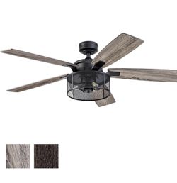 Honeywell Ceiling Fans Carnegie Industrial 52 Inch Ceiling Fan with Light, Remote Control Fan, LED Indoor Fan with 5 Blades, Gray Pine and Brown Chest
