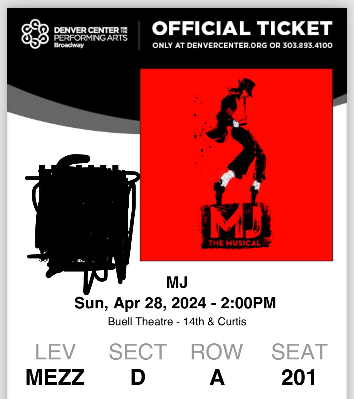 Front row middle (mezz) Seats To MJ the Musical on Sunday 4/28