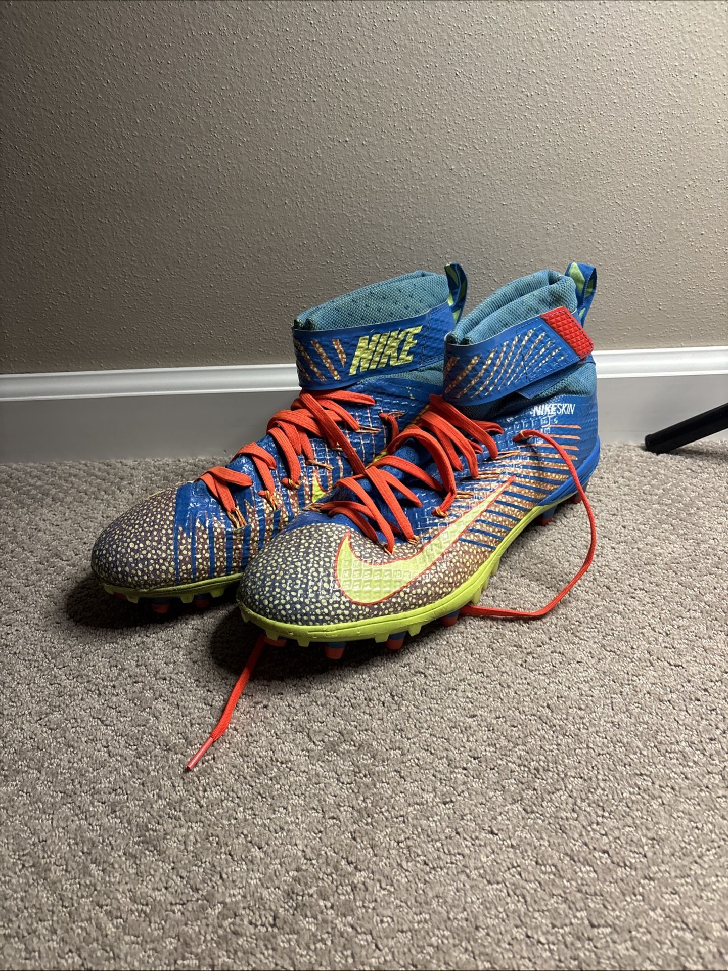 Nike Lunarbeast Elite TD Nikeskin Blue Red Mens Football Cleats Size 11