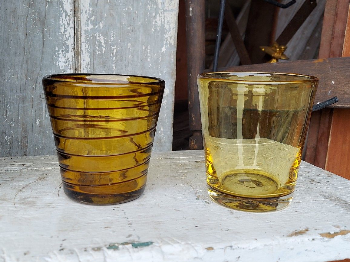 2 Amber Art Glass Cups