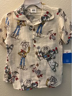 Disney Toy Story 2 Piece Boys Cotton Gauze Matching Outfit  Kids Size  (Cream, 7)