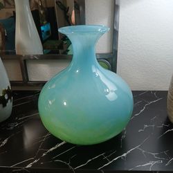 Art Glass Vase Teal Green Ombre