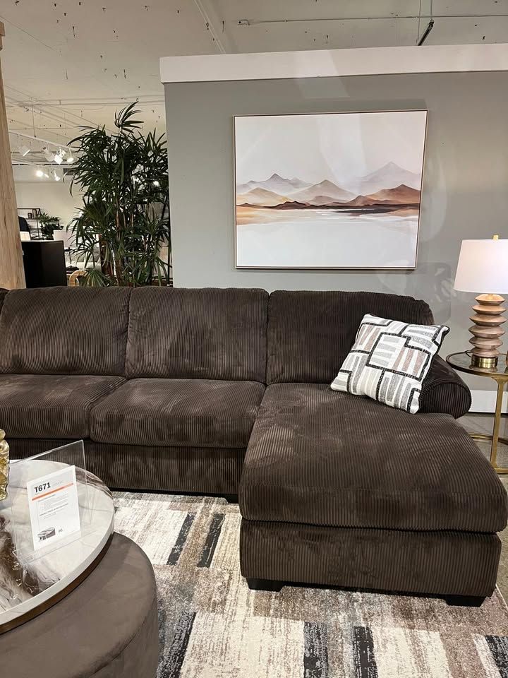 Brand New Large Sectional w/Chaise wrapped in warm chocolate brown fabric