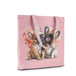French Bulldog Love Canvas Tote Bag, Canvas Cotton Shopping Bag with Puppy Design