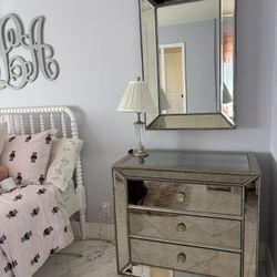 Elegant Mirrored 3 Drawer Dresser With Matching Mirror 
