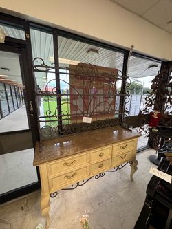 Thomasville French Country Sideboard with Wrought Iron Hutch
