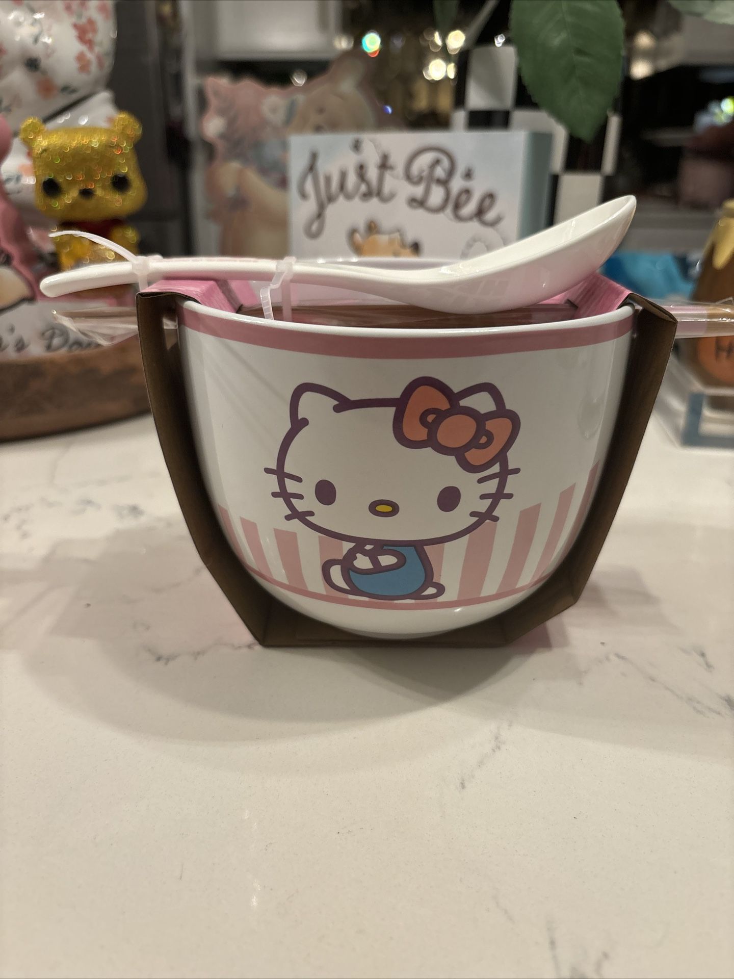 Hello Kitty Ceramic Ramen Noodle Bowl With Chopsticks Sanrio NEW Pink Holiday