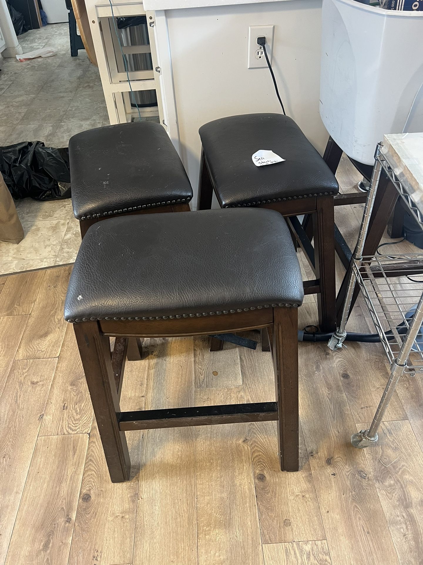 4 Wood/leather Stools
