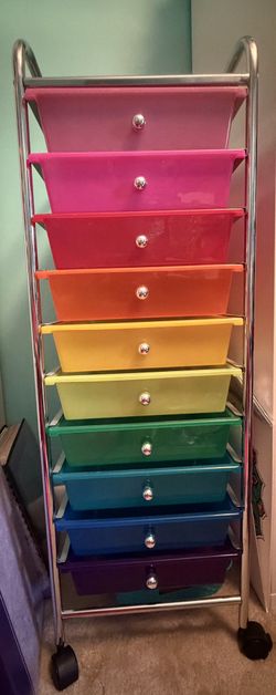 10 Drawer Rolling Cart With Rainbow Drawers
