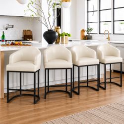 Ivory 26 in. Counter Height Faux Leather Upholstered Bar Stool Kitchen Island Stool With Metal Frame (Set of 4)
