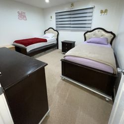 Twin Bedroom Set – Matching Beds + Dresser & Nightstand