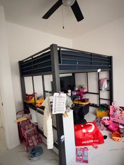 Black Metal Loft Bed with Desk