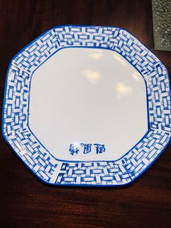 Set of (6) Octagonal Blue and White Porcelain Plate