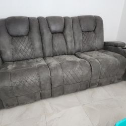 Grey Soft Leather Sofa Reclining Set(2 Pieces)