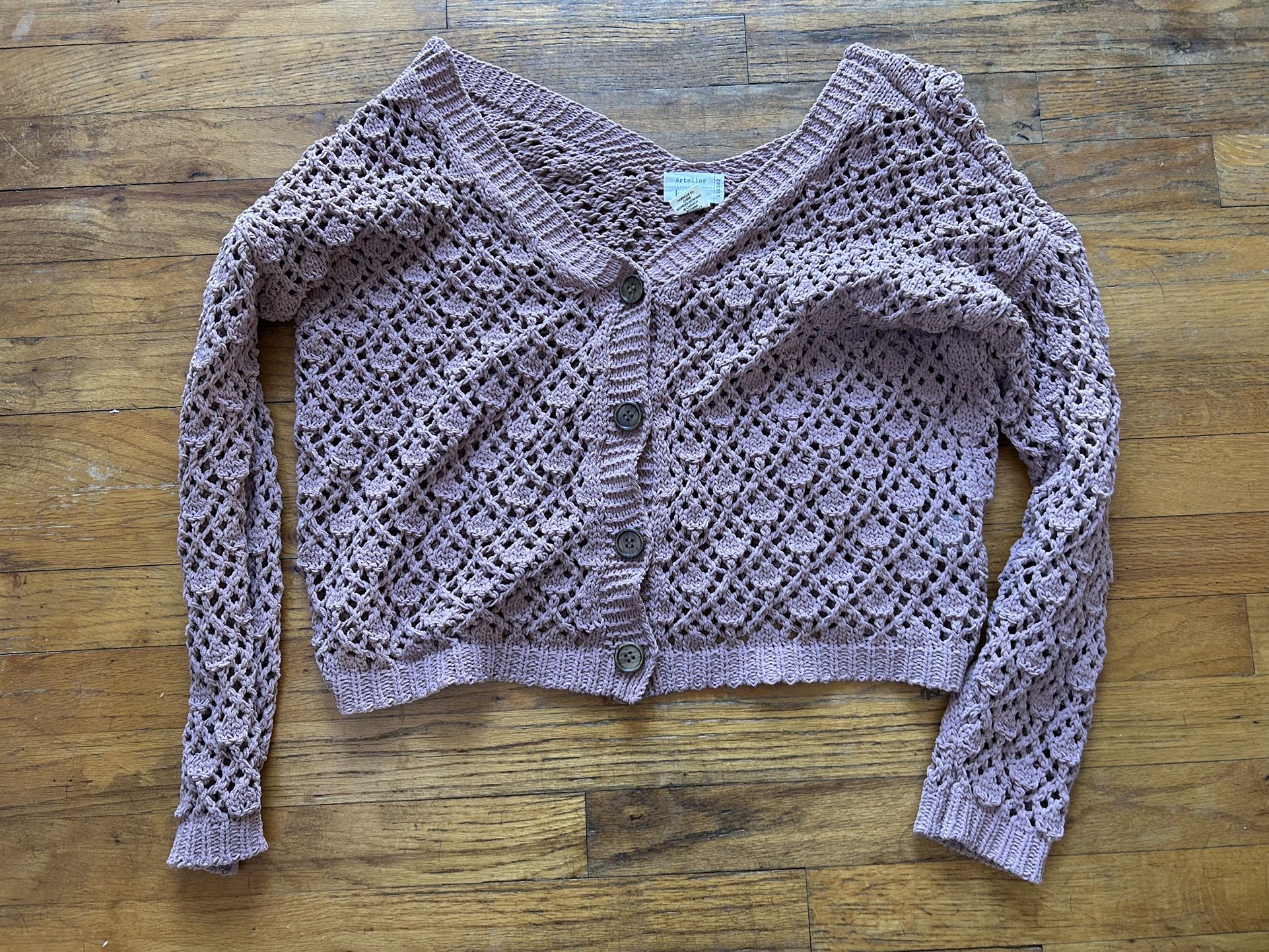 Mauve knit cardigan with button up front size medium