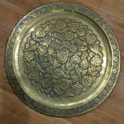 Hand-Engraved Vintage Brass Wall Tray – 23″ Decorative Art
