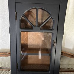 Vintage Curio Cabinet With  2 Shelves - Black  - 26” Height X 15” Length X 4”Depth