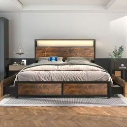 ❤️ 🔥On Sale Full Size Bed Frame with Storage Headboard & 4 Drawers $120