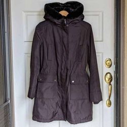 Andrew Marc New York size M medium dark brown faux fur hooded warm winter parka jacket overcoat