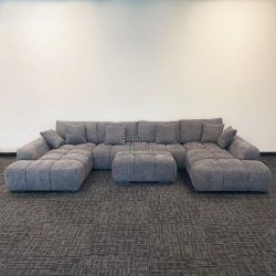 Oversized Lounge Style U-Shape Modular Double Chaise Sectional Sofa Couch with Ottoman