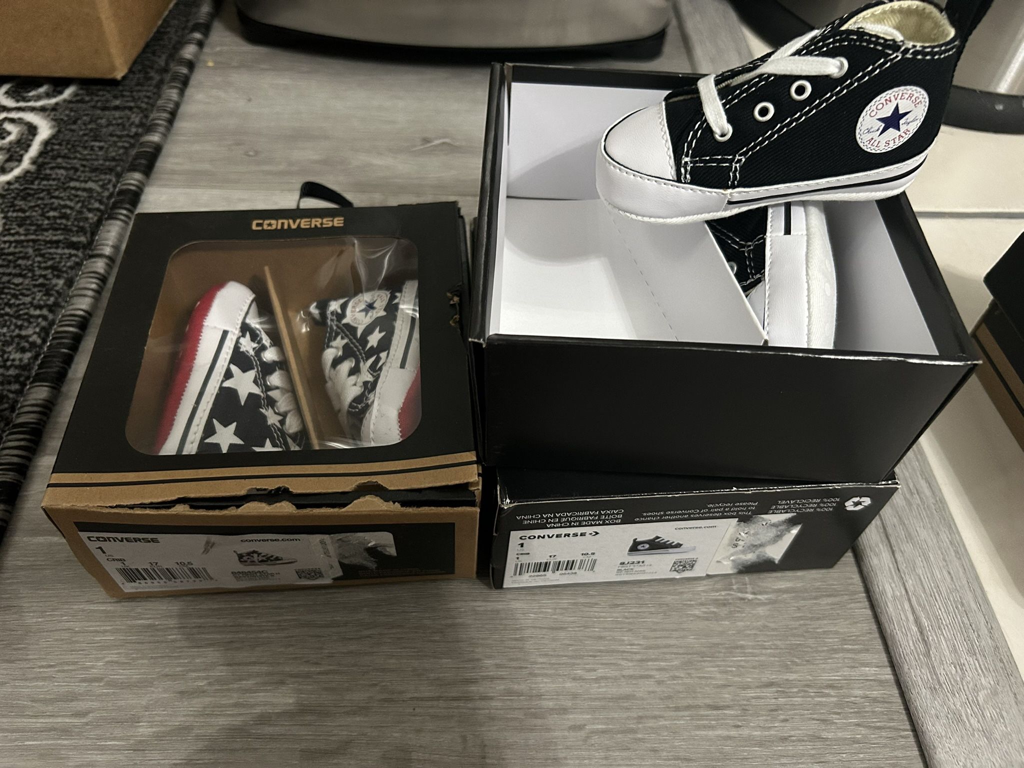 2 Pairs Of Brand new Converse Size 1 Soft Bottom Baby Shoes