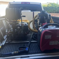 Professional Mobile Power Washing Setup – Gas Pressure Washer, Water Tank, Generator, Hose Reel
